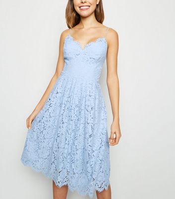 Pale Blue Pleated Lace Midi Dress | New ...